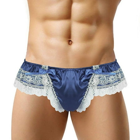 YIWEI Mens Sexy Lingerie Underwear Pouch Panty Lace T-Back Thong Bikini Briefs 5 XL
