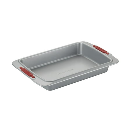 Cake Boss Deluxe Nonstick Bakeware 9-Inch by 13-Inch Cake Pan, Gray with Red Silicone Grips