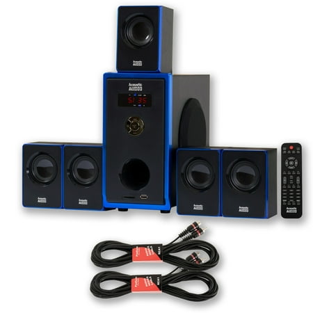 Acoustic Audio AA5102 Home Theater 5.1 Speaker System with 2 Extension Cables Surround Sound
