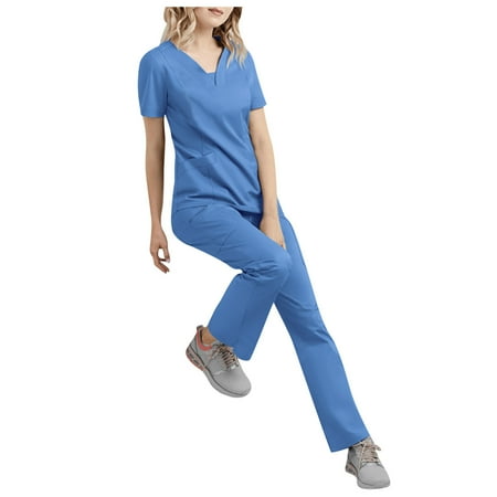 wendunide women s pants Ladies V-neck Solid Color Short-sleeved Pocket Carer Suit And Set Blue S
wendunide women s pants Ladies V-neck Solid Color Short-sleeved Pocket Carer Suit And Set Blue S