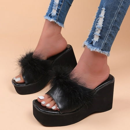 Cathalem Fashion Spring And Summer Women Sandals High Heels Wedge Heel Thick Soled Platform Fluffy Wide Wedge Sandals for Women Black 7
Cathalem Fashion Spring And Summer Women Sandals High Heels Wedge Heel Thick Soled Platform Fluffy Wide Wedge Sandals for Women Black 7