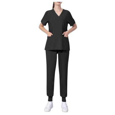 TQWQT Scrubs for Women Set Short Sleeve Two Piece Scrub Shirts and Jogger Pants Solid Color Summer Workwear Working Uniform Black XL
TQWQT Scrubs for Women Set Short Sleeve Two Piece Scrub Shirts and Jogger Pants Solid Color Summer Workwear Working Uniform Black XL