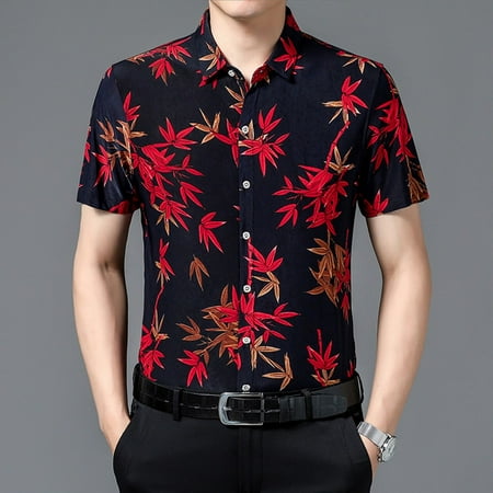 KDJ Mens Fashion Short Sleeve Floral Pattern Shirts Holiday Casual Lapel Loose Tops
KDJ Mens Fashion Short Sleeve Floral Pattern Shirts Holiday Casual Lapel Loose Tops