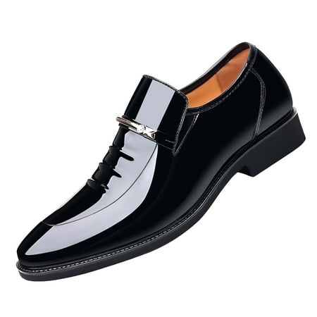 Josdec Men s Pointed Comfy Leather Shoes Black on Clearance