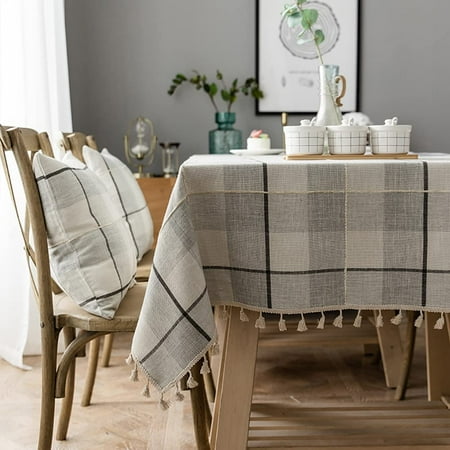 Rectangular tassel cotton linen tablecloth