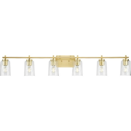 Adley Collection Six-Light New Traditional Satin Brass Clear Glass Bath Vanity Light
Adley Collection Six-Light New Traditional Satin Brass Clear Glass Bath Vanity Light