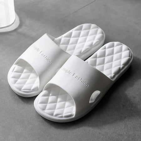 

Sawvnm Women Men Slippers Home Couple Shoes Indoor Outside Soft Soled Bathroom Bath Slippers Holiday Gift White US:7.5