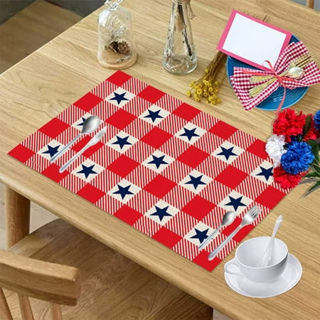 Independence Day Placemats Set of 4 July 4th Party Red White and Blue Star Check Heat-Resistant Placemats for Dining Table Cotton Linen Non-Slip Place Mats for Holiday Banquet Kitchen Table Decor
Independence Day Placemats Set of 4 July 4th Party Red White and Blue Star Check Heat-Resistant Placemats for Dining Table Cotton Linen Non-Slip Place Mats for Holiday Banquet Kitchen Table Decor