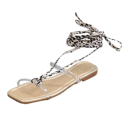 CYMMPU Women s Slippers Flat Sandals Strap Leopard Print Casual Women s Slippers