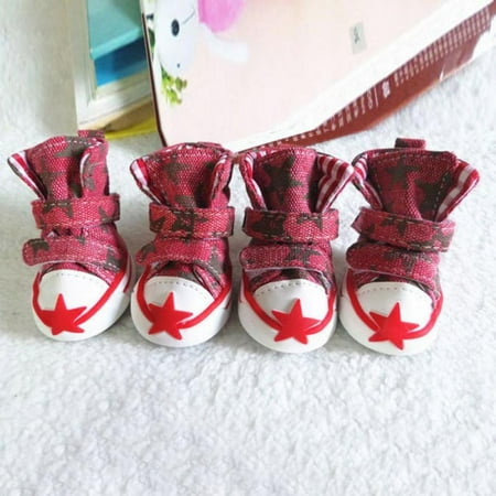Delivery on time!!4pcs/set Autumn Winter Outdoor warm Pet Dog Denim Shoes puppy Canvas Shoes Small Dogs Cats Sport Casual Anti-slip Boots