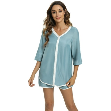 Summer Pajamas for Women Short Sleeve Pajama Sets Soft Sleepwear Top with Causal Pj Shorts with Pockets
Summer Pajamas for Women Short Sleeve Pajama Sets Soft Sleepwear Top with Causal Pj Shorts with Pockets