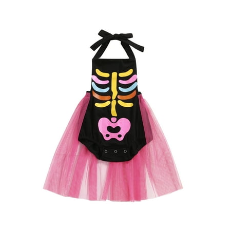 Qiylii Baby Girl’s Halloween Bodysuit Dress Yarn Skirt Hem Sleeveless Romper