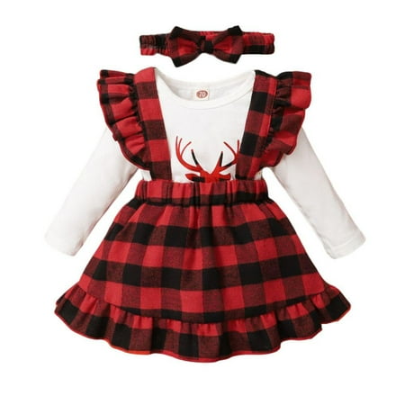 3pcs/set Girls Christmas Dress Set Long Sleeve Elk Pattern Romper+Red Plaid Overalls Dress+Heaband Outfits
3pcs/set Girls Christmas Dress Set Long Sleeve Elk Pattern Romper+Red Plaid Overalls Dress+Heaband Outfits