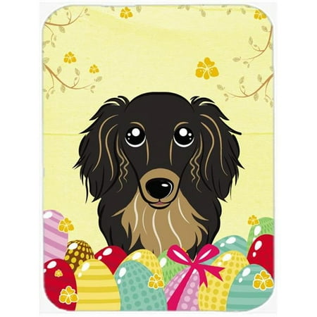 Longhair Black and Tan Dachshund Easter Egg Hunt Glass Cutting Board- Large