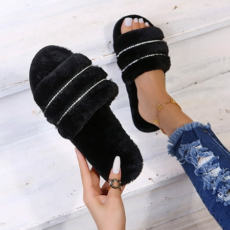 Slippers Women s Fashion Rhinestone Flat Bottom Large Size Outer Wear Furry Slippers
Slippers Women s Fashion Rhinestone Flat Bottom Large Size Outer Wear Furry Slippers
