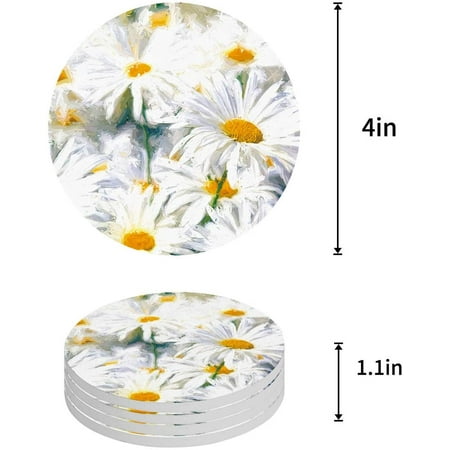 FMSHPON Oil Painting Texture Spring Bloom Flower White Daisy Set of 4 Round Coaster for Drinks Absorbent Ceramic Stone Coasters Cup Mat with Cork Base for Home Kitchen Room Coffee Table Bar Decor
FMSHPON Oil Painting Texture Spring Bloom Flower White Daisy Set of 4 Round Coaster for Drinks Absorbent Ceramic Stone Coasters Cup Mat with Cork Base for Home Kitchen Room Coffee Table Bar Decor