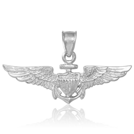 Solid 14k White Gold US Naval Aviator Wings Pendant