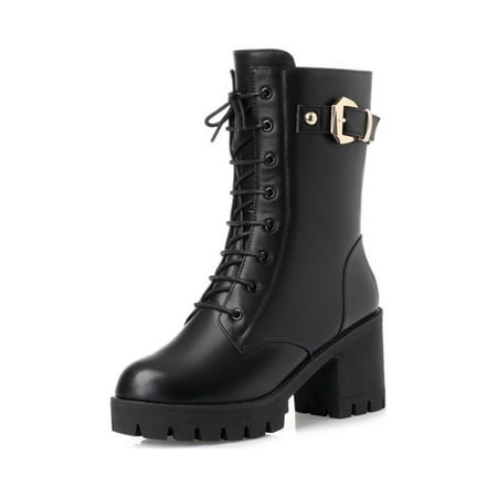 Difumos Women s Ankle Boots Combat Chunky Mid Block Heel Lace Up Zipper Booties with Warm Plush Lining Black 7.5
Difumos Women s Ankle Boots Combat Chunky Mid Block Heel Lace Up Zipper Booties with Warm Plush Lining Black 7.5