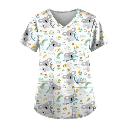 TKing Fashion Women Plus Size Scrubs Top V-Neck Short Sleeve Fruit Print Pockets Work Blouse for Women Sky Blue XL
TKing Fashion Women Plus Size Scrubs Top V-Neck Short Sleeve Fruit Print Pockets Work Blouse for Women Sky Blue XL