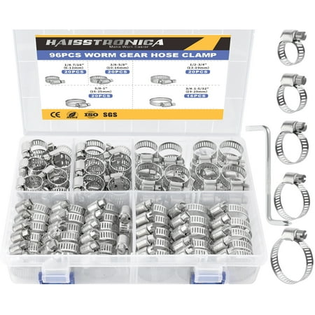 96pcs Hose Clamp Kit Adjustable Range 1/4 -1-5/32 (6-29mm) 304 Stainless Steel Hose Clamps Hose Clamps Kit Fuel Line Clamp for Water Pipe Plumbing Automotive and Mechanical Application
96pcs Hose Clamp Kit Adjustable Range 1/4 -1-5/32 (6-29mm) 304 Stainless Steel Hose Clamps Hose Clamps Kit Fuel Line Clamp for Water Pipe Plumbing Automotive and Mechanical Application