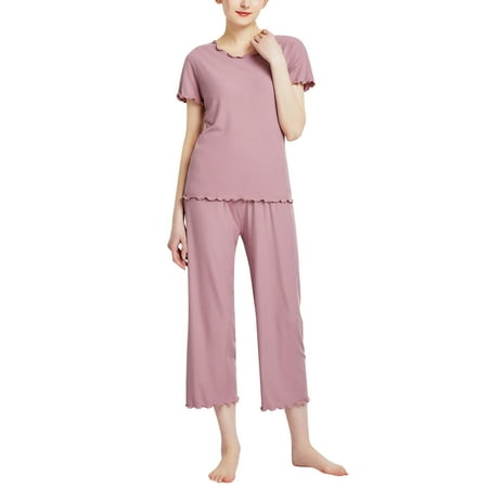 

Women s Sleepwear Women Short Sleeve Crew Neck Casual T Shirt With Scallop Hem Design Solid Color Home Outdoor Wear Base Layer Tee Shirt Womens Pajama Sets