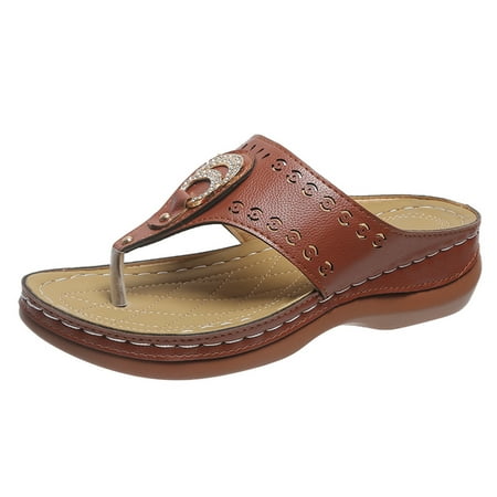 sandals for Women Women Flip Flop Sandals Thong Sandals Comfortable Walking Summer Wedge Sandals Platform Shoes PU Brown