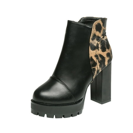 kpoplk Boots for Women Ankle Booties Wide Women Heel High Heel Autumn and Winter Shoes Boots Coarse Heels Short Boots (B 7.50)