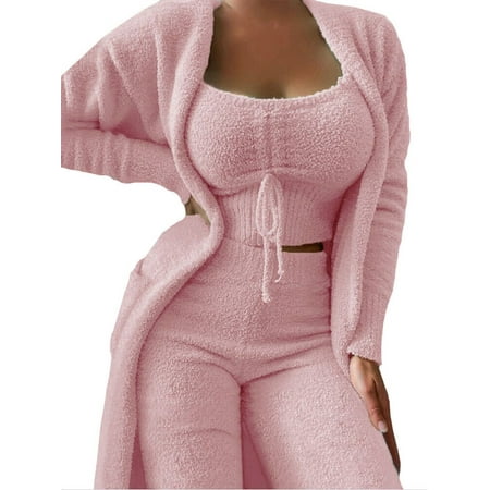 Julycc Womens Fleece Flannel Pajamas Home Loungewear Coat+Crop Top+Pants 3pcs Winter Thermal Sleepwear Pjs
Julycc Womens Fleece Flannel Pajamas Home Loungewear Coat+Crop Top+Pants 3pcs Winter Thermal Sleepwear Pjs