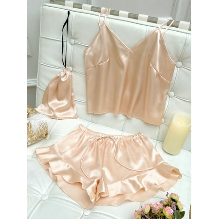 Women Satin Two-Piece Pajama Set Cami Top & Rufle Hem Shorts PJ Set Champagne L
Women Satin Two-Piece Pajama Set Cami Top & Rufle Hem Shorts PJ Set Champagne L