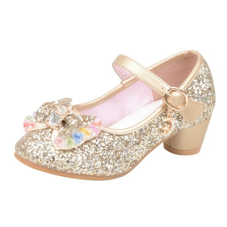 

Fimkaul Baby Sneakers Pearl Sandals Single Princess Girls Bowknot Crystal Shoes Gold