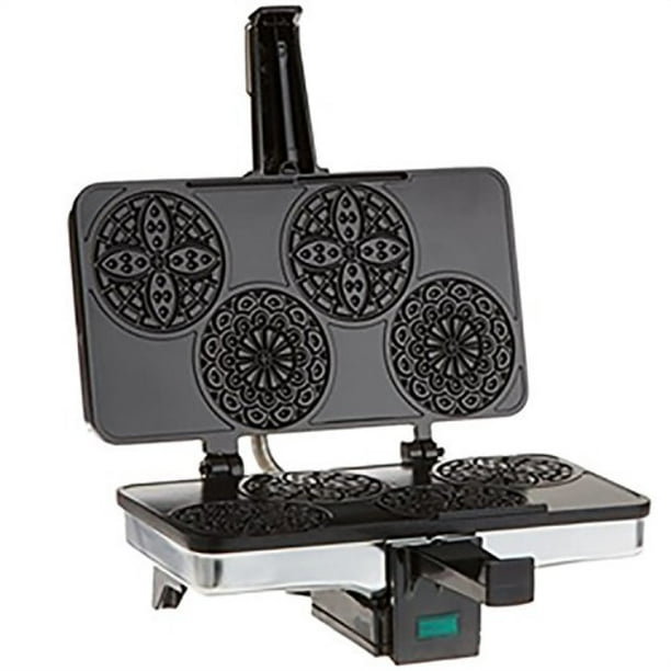 CucinaPro Mini Italian Pizzelle Waffle Maker Iron - Makes Four 3 1/4 Inch Pizzelle Traditional Cookies - Black Non-Stick Interior