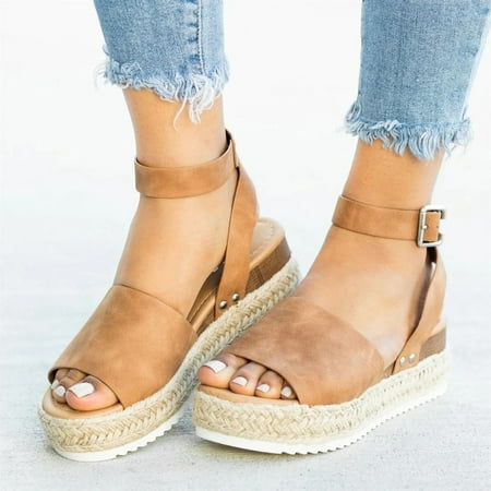 

XIAQUJ Women s Fashion Casual Peep Toe Platforms Wedges Sandals Shoes Sandals for Women Brown_001 8.5(40)