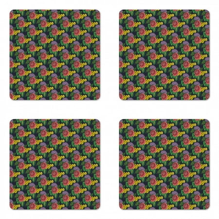 Floral Coaster Set of 4 Tropical Themed Pattern of Jungle Leaves and Colorful Flowers Square Hardboard Gloss Coasters Standard Size Multicolor by Ambesonne
Floral Coaster Set of 4 Tropical Themed Pattern of Jungle Leaves and Colorful Flowers Square Hardboard Gloss Coasters Standard Size Multicolor by Ambesonne