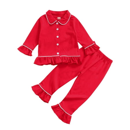 Mevireiy Baby Girl Pajamas Long Sleeve Lapel Ruffle Hem Buttons Red Tops + Pants Suit 2pcs Red 6-12 Months
Mevireiy Baby Girl Pajamas Long Sleeve Lapel Ruffle Hem Buttons Red Tops + Pants Suit 2pcs Red 6-12 Months