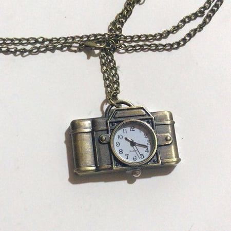 Unisex Antique Bronze Camera Design Pendant Pocket Watch Necklace