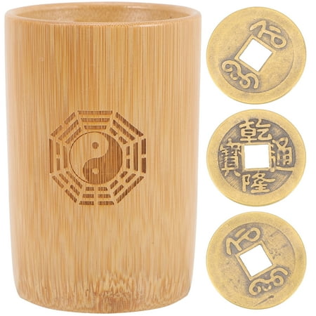 NUOLUX 1 Set Buddhist Divination Copper Coins Prop Divination Game Bucket Tools