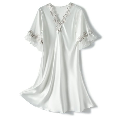 Lu s Chic Women s Silk Nightgown Satin Night Gown Dresses for Ladies Lace Sleeping Night Shirts Summer Sleepwear Short Pajama Sleep Shirt Luxury Soft Lace Short Sleeve V Neck Nightshirt White X-Large
Lu s Chic Women s Silk Nightgown Satin Night Gown Dresses for Ladies Lace Sleeping Night Shirts Summer Sleepwear Short Pajama Sleep Shirt Luxury Soft Lace Short Sleeve V Neck Nightshirt White X-Large