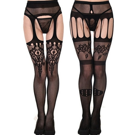 GWONG Women Sexy Fishnet Garter Belt Thigh-High Tights Lace Suspender Pantyhose