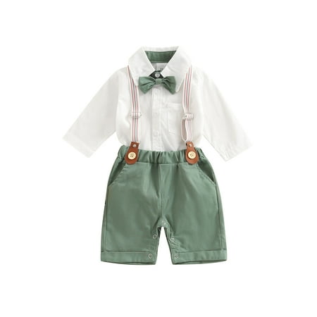 Boys Romper with Bow Tie + Shorts + Suspender Shoulder Strap