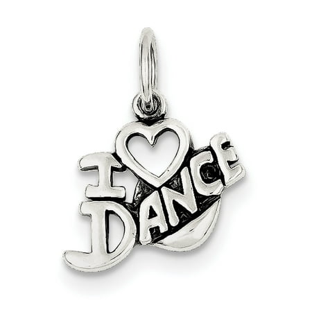 925 Sterling Silver Antiqued I Love Dance (17x16mm) Pendant / Charm