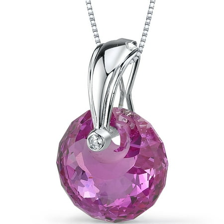 Peora 22.00 Carat T.G.W. Spherical Cut Created Pink Sapphire Rhodium over Sterling Silver Pendant, 18