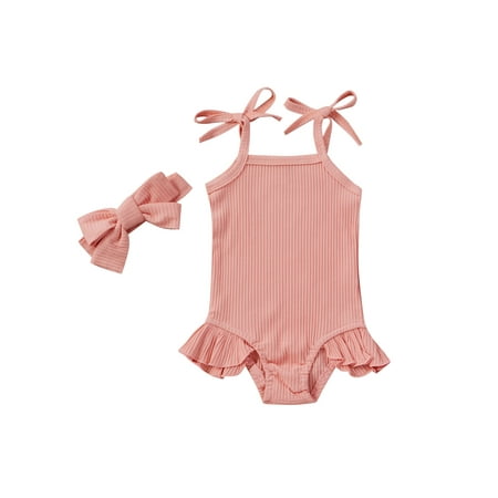 EYIIYE Baby Girls Summer Outfits Sleeveless Self Tie Strap Ruffle Bodysuit with Headband Set 0-18 Months
EYIIYE Baby Girls Summer Outfits Sleeveless Self Tie Strap Ruffle Bodysuit with Headband Set 0-18 Months