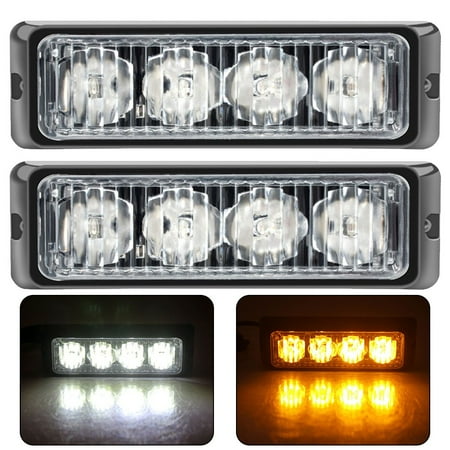 2X 12-24V 4 Led White Lights Recovery Flashing Breakdown Strobe Grille