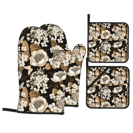 Oven Mitts and Pot Holders 4 pcs Set Retro hydrangeas Heat Resistant Pot Holders Oven Mitts for kitchen Non-Slip Hanging Loop Oven Glove Potholders for Cooking Baking
Oven Mitts and Pot Holders 4 pcs Set Retro hydrangeas Heat Resistant Pot Holders Oven Mitts for kitchen Non-Slip Hanging Loop Oven Glove Potholders for Cooking Baking
