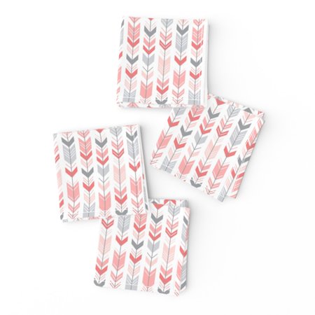 Cocktail Napkins Mod Baby Herringbone Arrows Grey Baby Girl Set of 4