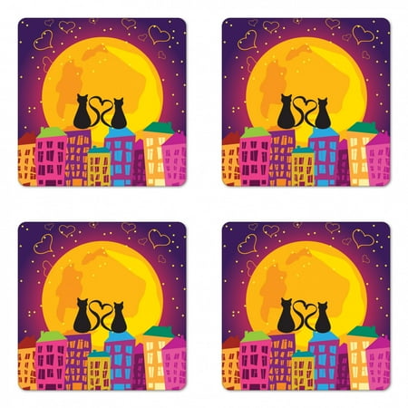 Animal Coaster Set of 4 Cats on the Roof with Heart Shaped Tales Watching the Moonlight at Night in Town Square Hardboard Gloss Coasters Standard Size Purple Orange by Ambesonne
Animal Coaster Set of 4 Cats on the Roof with Heart Shaped Tales Watching the Moonlight at Night in Town Square Hardboard Gloss Coasters Standard Size Purple Orange by Ambesonne