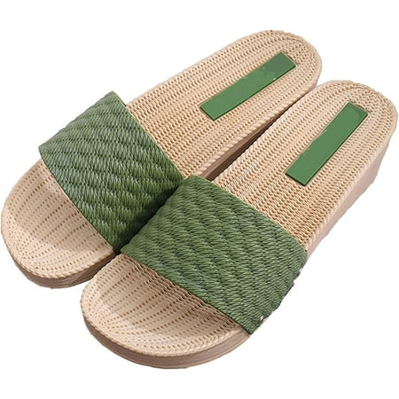 PIKADINGNIS Women s Sandals Summer Slippers Linen Open Toe Home Slippers Bass Sandals Bathroom Slippers Beach Slippers