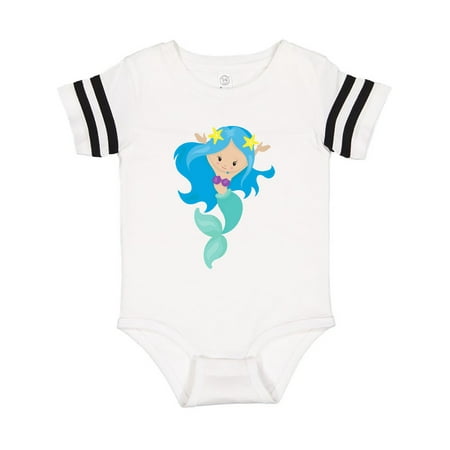 Inktastic Cute Mermaid With Long Blue Hair Green Tail Gift Baby Girl Bodysuit