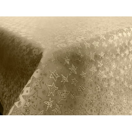 Heavy Brocade Shiny Christmas Tablecloth Stars Gold