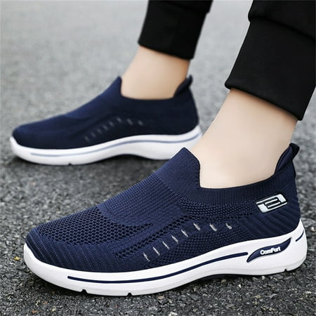 

Yolai Fashion Spring And Summer Men Sports Shoes Flat Bottom Soft Bottom Non Slip Solid Color Fly Woven Mesh Breathable Slip On Comfortable Casual Style